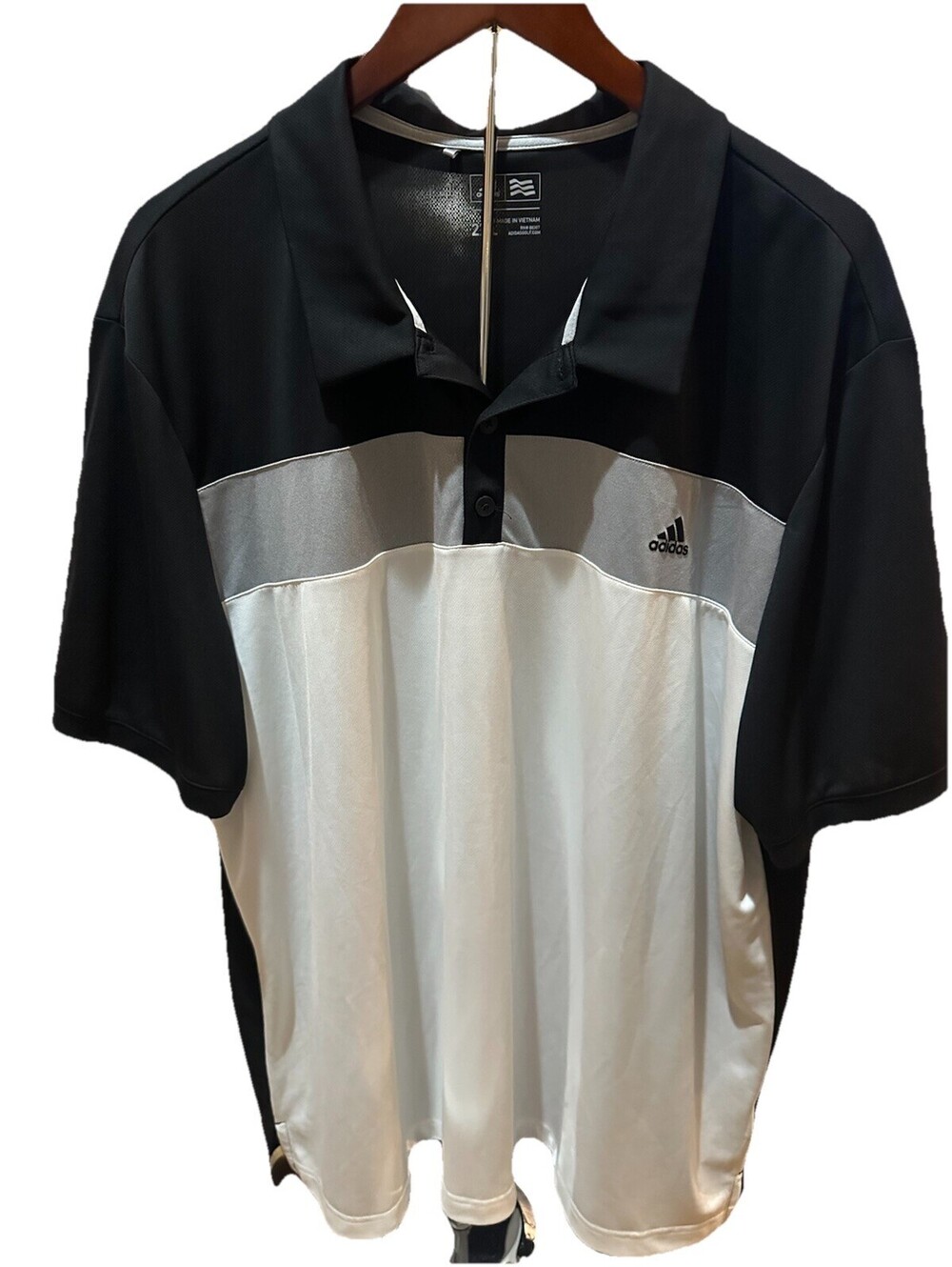 Adidas Golf Polo Shirt Mens 2XL Black Gray White Performance Colorblock